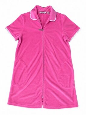 Jasmine Rose Intimates Hot Pink Zip Front House Dress Robe Loungewear Medium